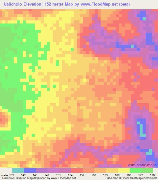 Ualicholo,Mozambique Elevation Map