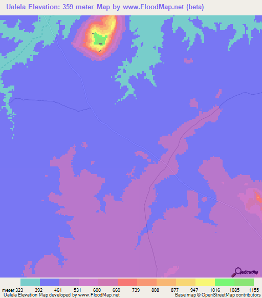 Ualela,Mozambique Elevation Map