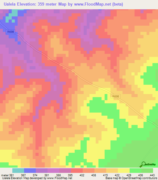 Ualela,Mozambique Elevation Map