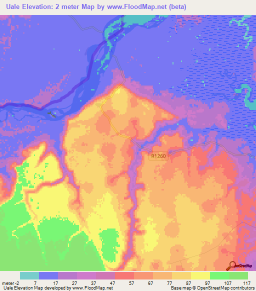 Uale,Mozambique Elevation Map