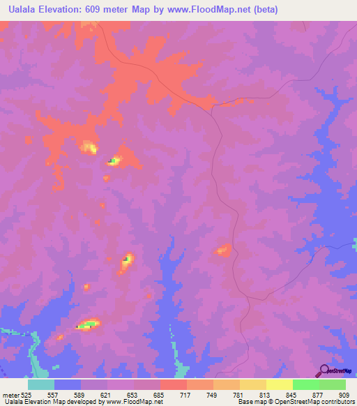 Ualala,Mozambique Elevation Map