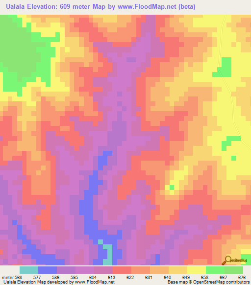 Ualala,Mozambique Elevation Map