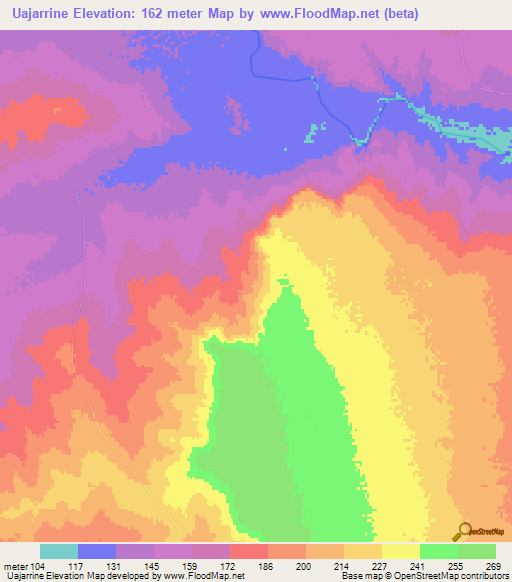 Uajarrine,Mozambique Elevation Map
