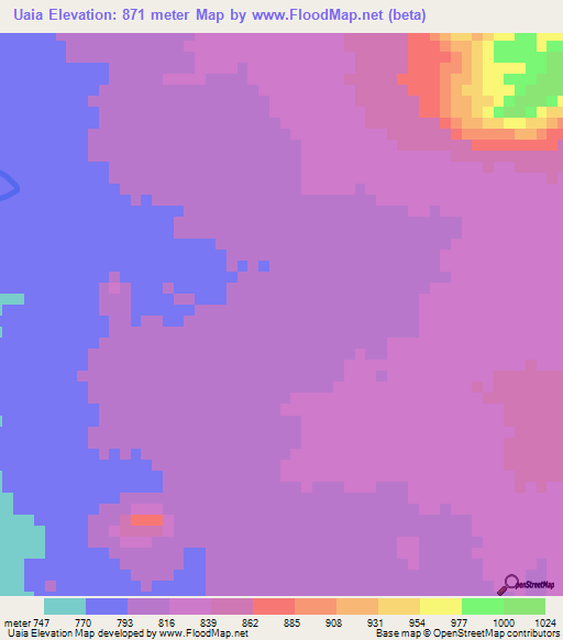 Uaia,Mozambique Elevation Map