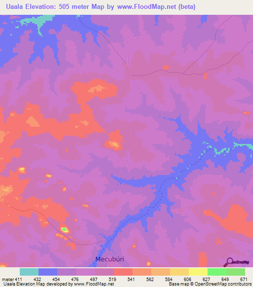 Uaala,Mozambique Elevation Map