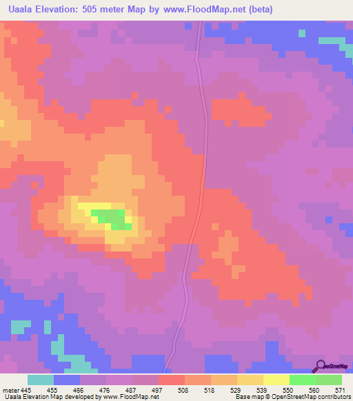 Uaala,Mozambique Elevation Map