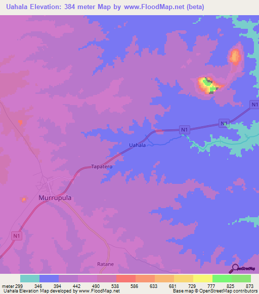 Uahala,Mozambique Elevation Map