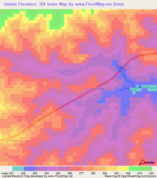 Uahala,Mozambique Elevation Map
