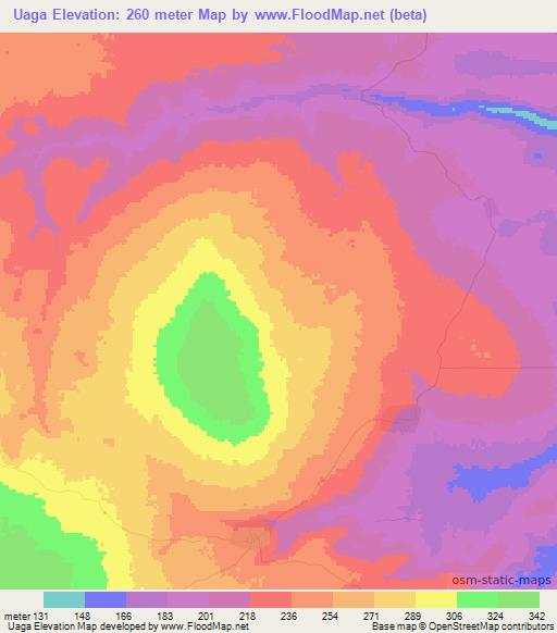 Uaga,Mozambique Elevation Map