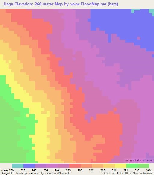 Uaga,Mozambique Elevation Map