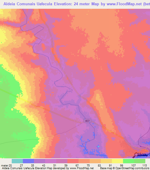 Aldeia Comunais Uafecula,Mozambique Elevation Map