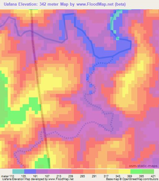 Uafana,Mozambique Elevation Map