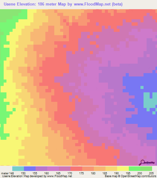 Uaene,Mozambique Elevation Map
