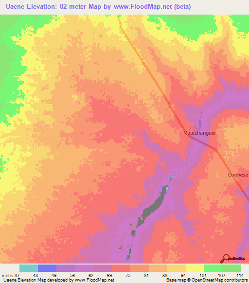 Uaene,Mozambique Elevation Map