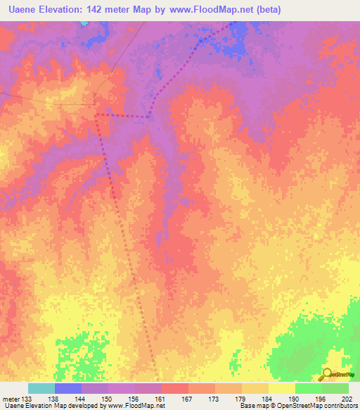 Uaene,Mozambique Elevation Map