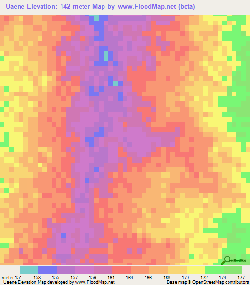 Uaene,Mozambique Elevation Map