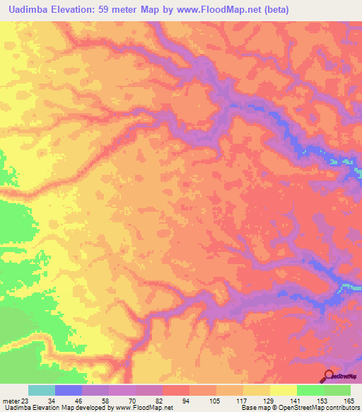 Uadimba,Mozambique Elevation Map