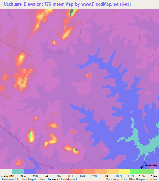 Uachuare,Mozambique Elevation Map
