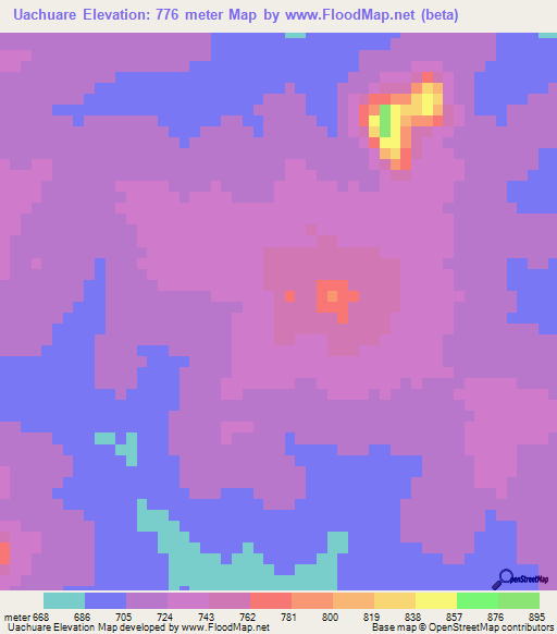 Uachuare,Mozambique Elevation Map