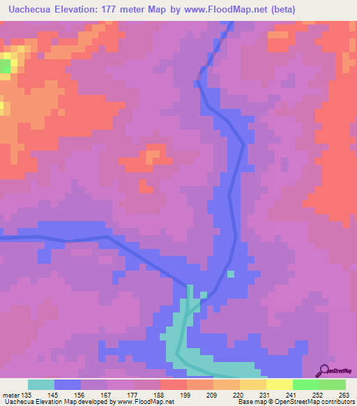 Uachecua,Mozambique Elevation Map