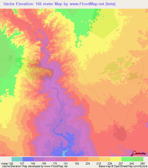 Uache,Mozambique Elevation Map