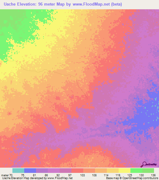 Uache,Mozambique Elevation Map