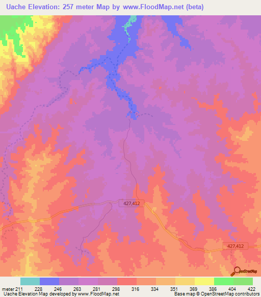 Uache,Mozambique Elevation Map