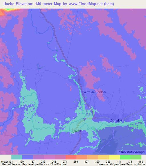 Uache,Mozambique Elevation Map