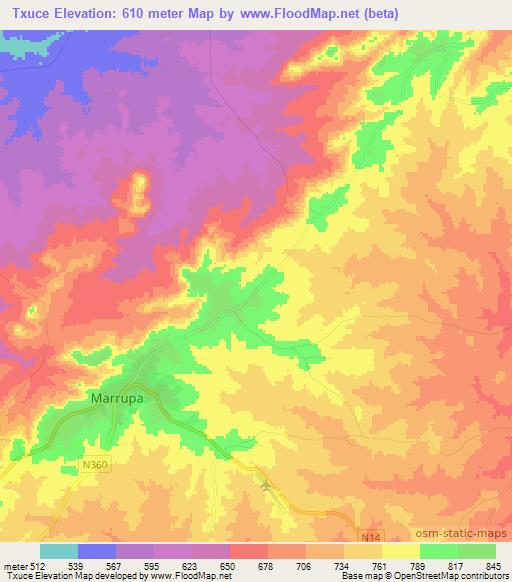 Txuce,Mozambique Elevation Map