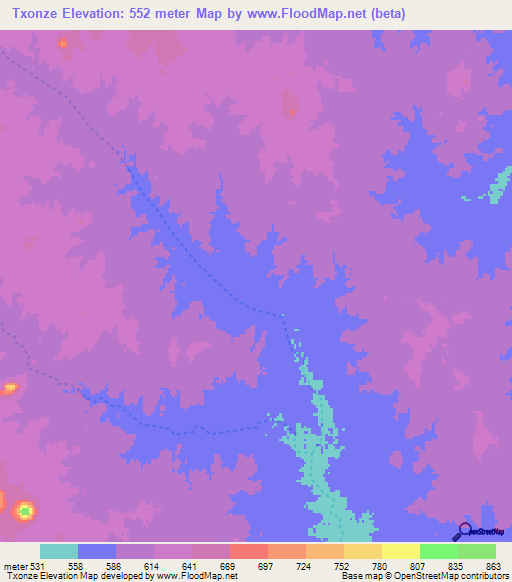 Txonze,Mozambique Elevation Map