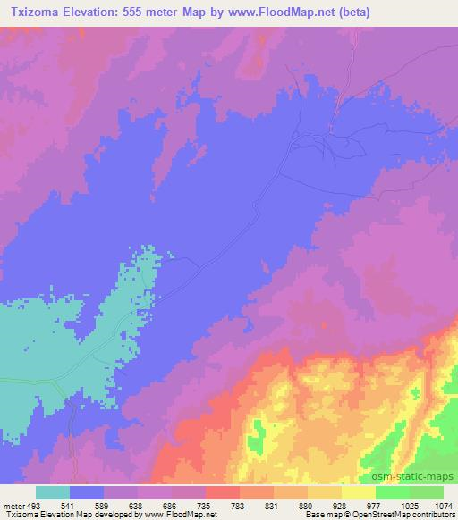 Txizoma,Mozambique Elevation Map