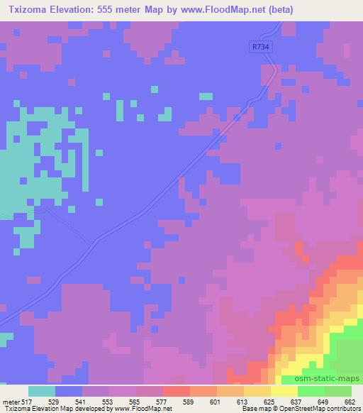 Txizoma,Mozambique Elevation Map