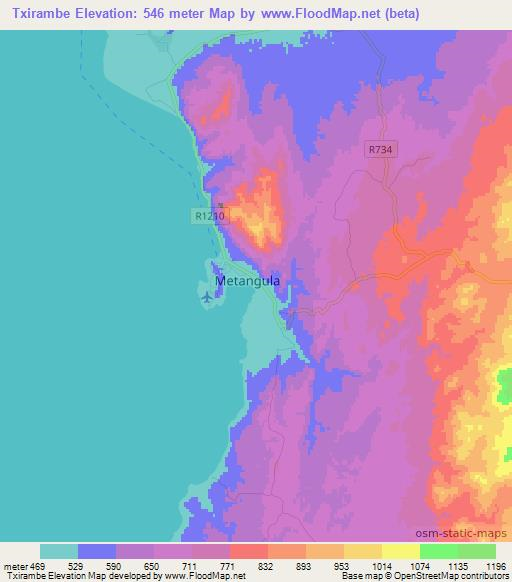 Txirambe,Mozambique Elevation Map
