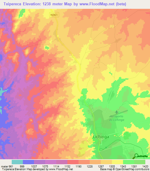 Txipereca,Mozambique Elevation Map