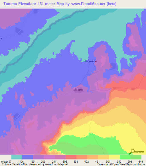 Tutuma,Mozambique Elevation Map