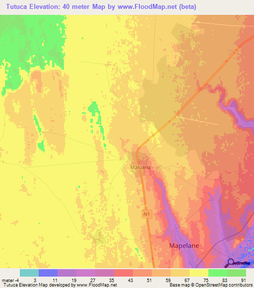 Tutuca,Mozambique Elevation Map