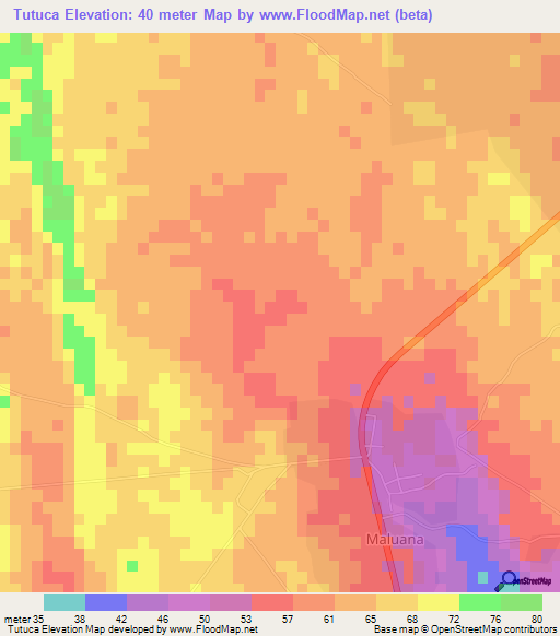 Tutuca,Mozambique Elevation Map