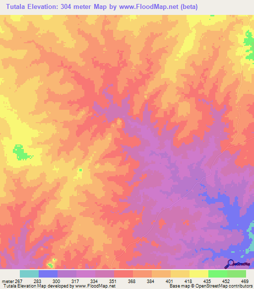 Tutala,Mozambique Elevation Map