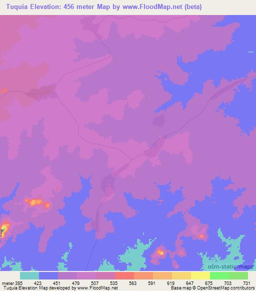 Tuquia,Mozambique Elevation Map