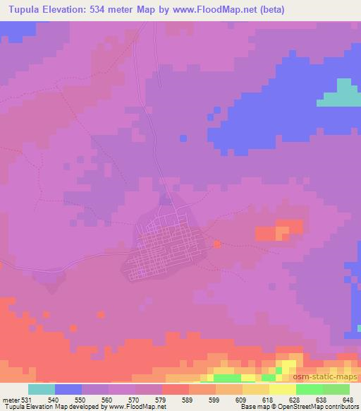 Tupula,Mozambique Elevation Map