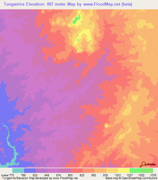 Tungamira,Mozambique Elevation Map