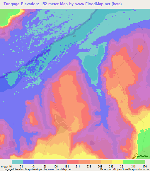 Tungage,Mozambique Elevation Map
