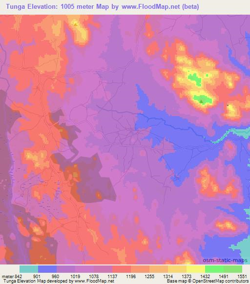 Tunga,Mozambique Elevation Map
