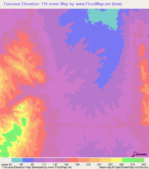 Tumussa,Mozambique Elevation Map