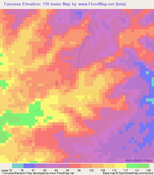 Tumussa,Mozambique Elevation Map