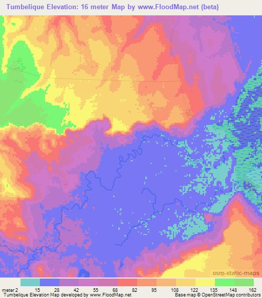 Tumbelique,Mozambique Elevation Map