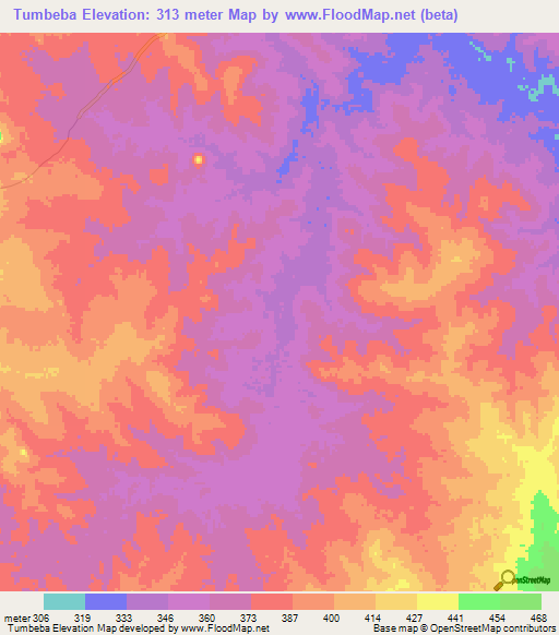 Tumbeba,Mozambique Elevation Map