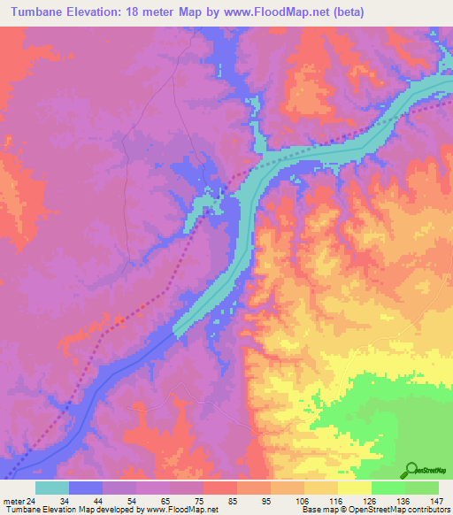 Tumbane,Mozambique Elevation Map