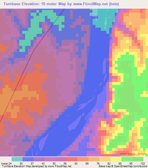 Tumbane,Mozambique Elevation Map