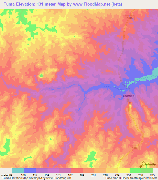 Tuma,Mozambique Elevation Map